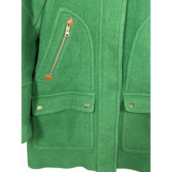 J.Crew Chateau Parka Italian Stadium-Cloth Wool Coat Fur Hood Green Size 6 - Picture 4 of 13